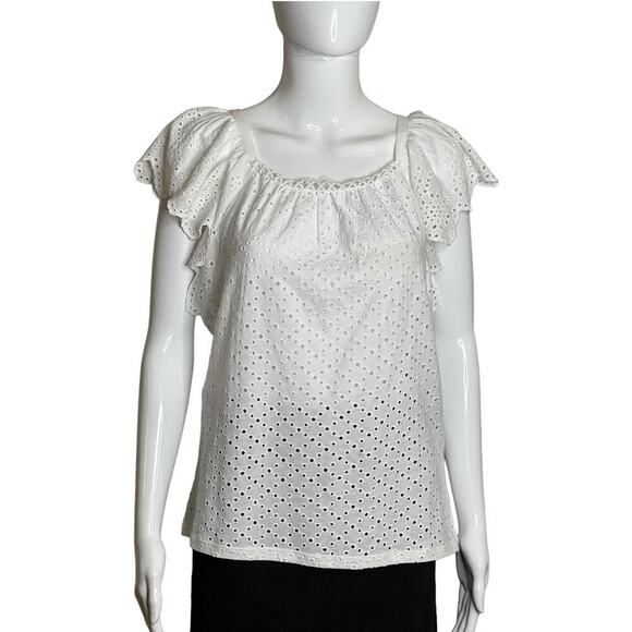 Joie Embroidered Blouse White Ruffles sleeve Size XS short Sleeve NWT - Picture 1 of 12